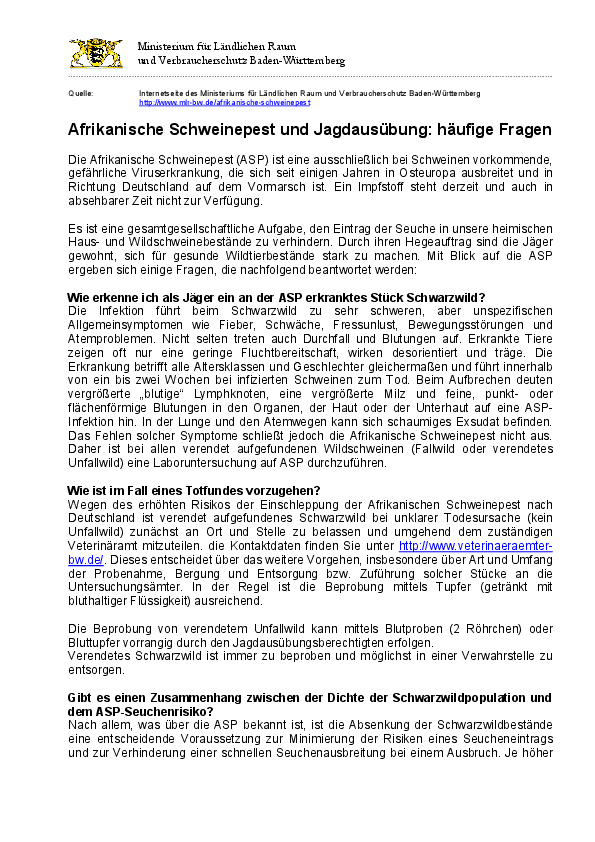 Wissenswerte Fragen und Antworten zur Afrikanischen Schweinepest pdf-preview