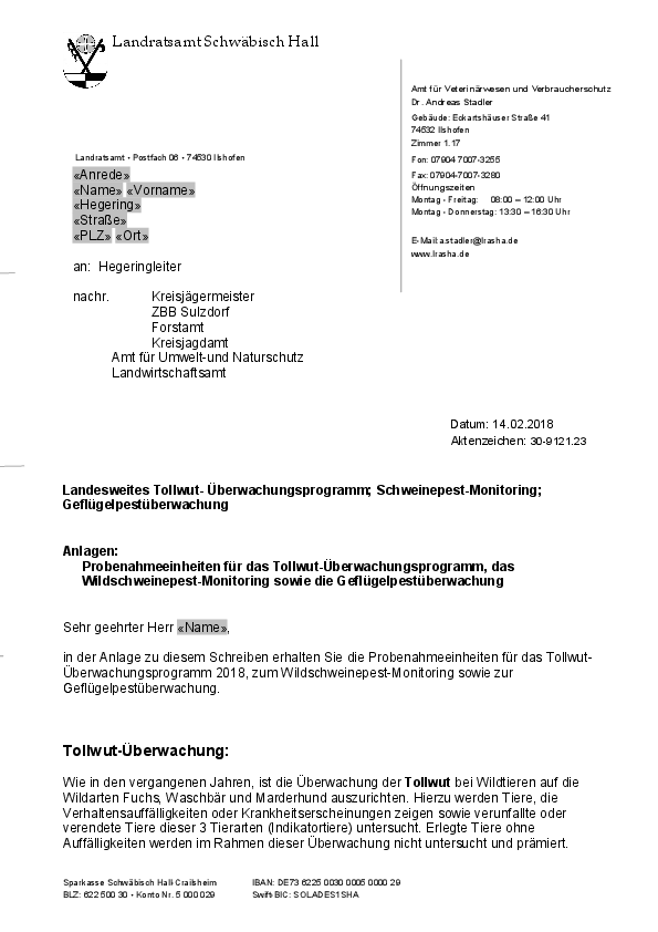 Anschreiben des Veterinäramtes an alle Hegeringleiter pdf-preview